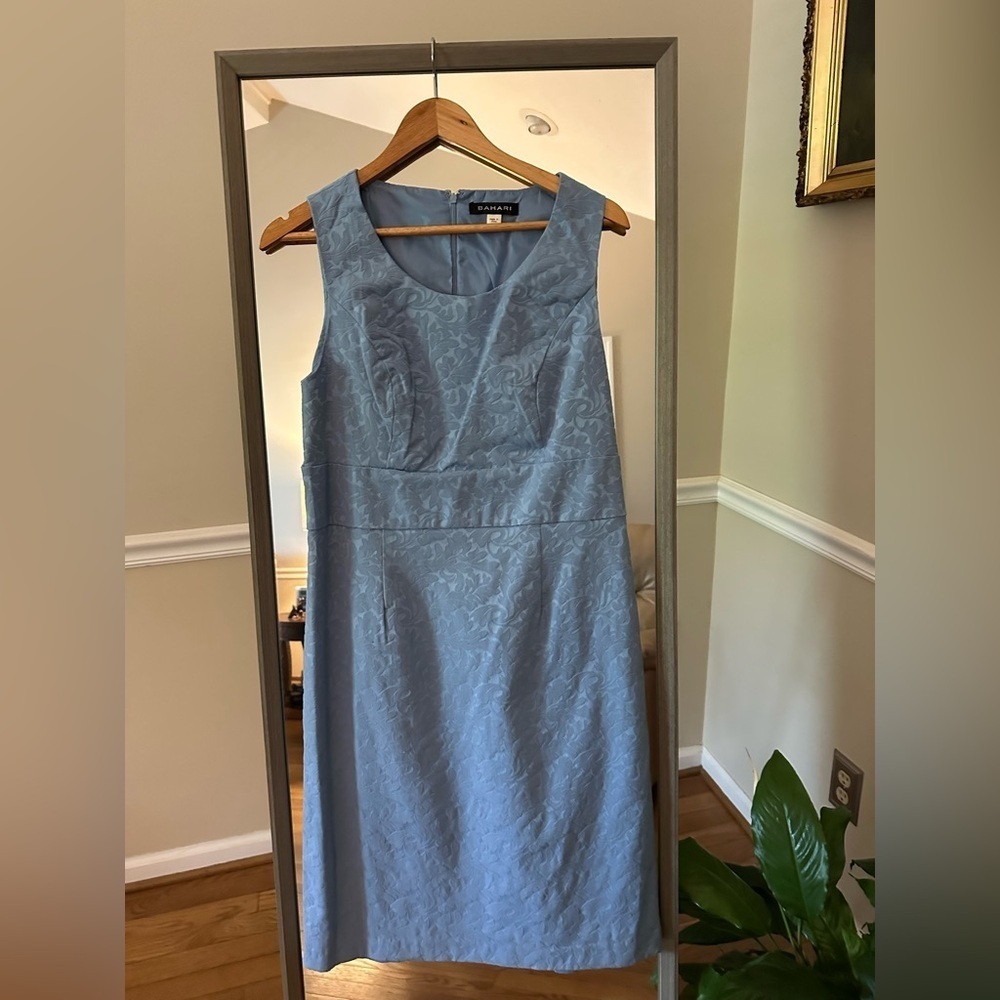 Bahari Light Blue Jacquard Trench Coat with Sheath Dress Size 14 - Picture 2 of 16